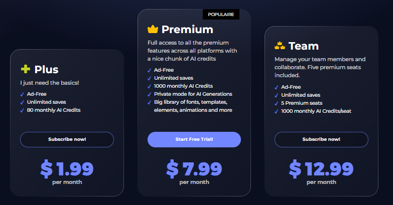 We got a plan for you! Pay monthly or yearly and enjoy pixlr ai